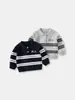 Suéter polo infantil listrado com letras, suéter polo de bebê 100% algodão, suéter infantil estiloso para outono e inverno Classe A