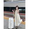 Vestido Branco Halterneck Estilo Puro Lustre Francês Suave Feminino Verão Solto Férias na Praia Sanya Saia Longa
