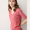 Camiseta feminina de manga curta de verão suéter feminino suéter gola V manga meia manga camisa base solta T-shirt solta emagrecedora