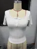 2025 Tops de Renda com Botão e Decote V Slim de Manga Curta da Moda para Mulheres - Cruzamento Europeu e Americano Amazon - Nova Coleção Primavera e Verão