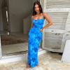XY24160 Verano 2024 Nuevo Estilo Elegante Cintura Ceñida y Cadera Falda Estilo Europeo y Americano Estampado Bolsillo Cuello Tirantes Vestido