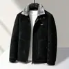 Chaqueta para Hombre 2026 Otoño/Invierno Cuello Alto con Cuello de Piel Desmontable, Integrada de Cuero y Forro Polar, Abrigo Grueso Cálido Estilo Business Casual