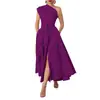 Moyashang Amazon Verano Más Vendido Moda Europea y Americana para Mujer Vestido sin Mangas Cuello Diagonal Color Sólido Cintura Ajustada con Falda Acampanada