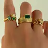 Anillo Abierto Dazan de Acero Titanio Electrochapado en Oro Real de 18K Estilo Europeo y Americano con Circonita Geométrica Colorida PVD Impermeable