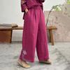 Pantalones de Pierna Ancha Cortos Bordados Casuales de Algodón y Lino Holgados Artísticos Retro Étnicos Adelgazantes de Talla Grande para Primavera y Otoño al Mayoreo