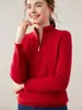 Suéter Feminino de Cashmere com Gola Alta Meia, Corte Justo, Suéter com Zíper Parcial, Novo Estilo Outono e Inverno, Jacquard Pesado