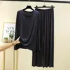 Conjunto de loungewear para mujer de modal con cuello redondo y manga larga, casual, talla grande, pijama ligero que se puede usar como ropa exterior, conjunto de dos piezas de corte holgado