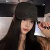 Boina Negra Retro de Mezclilla Estilo Coreano para Mujer, Lavada y Versátil, Gorra de Pico de Nicho, Circunferencia de Cabeza Grande, Sombrero Adelgazante, Moderno