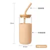 Vaso para refresco, vidrio de borosilicato alto, transparente, permite ver el contenido, apto para bebidas frías, de paredes rectas, alto, con popote, personalizable con un logo basado en tu diseño