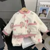 Pijama de inverno infantil, três camadas de fleece de coral com enchimento adicional de algodão, espessado para aquecer, flanela forrada com fleece, roupa de casa quentinha para meninas e bebês