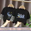 Camiseta Listrada Patchwork de Manga Longa Infantil, Modelo Novo Estiloso e Moderno para Meninos, Algodão Puro, Caimento Solto, Camiseta Base Top para Primavera e Outono