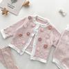 Primavera ins Niña Bebé Color de Contraste Lindo Cuello Redondo Tejido Superior para Mujer Tesoro Gancho de Mano Flor Tirante Ha Yi Traje de 2 Piezas