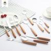 Cuchara de condimento de regalo estilo japonés mango de madera acero inoxidable cuchara sopera vajilla suministro directo de fábrica juego de cuchillo, tenedor y cuchara