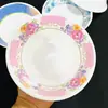C383 Tazón Pequeño Blanco Estampado Imitación Porcelana Plástico Melamina 14cm Tazón de Exportación Plato para Pepinillos Tazón para Desayuno de Leche de Soya