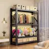 Armario de estantes de acero para dormitorio, apartamento de alquiler, uso doméstico, perchero de estilo abierto, armario, estante de almacenamiento simple para dormitorio, fábrica