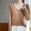 Suéter para mujer, capa base, top de punto de forro polar Andy, estilo nuevo, colección otoño/invierno transfronteriza, corte holgado, listo para usar, cuello en V, manga larga