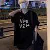 Camiseta de Manga Corta con Estampado de Letras para Hombre y Mujer Estilo Americano High Street Hip Hop Cuello Pequeño Manga Media Holgada Peso Pesado Algodón Puro Ropa