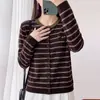 Cardigan de Punto Fino para Mujer 2026 Otoño/Invierno, Cuello Redondo, Manga Larga, Bloques de Color, Rayas, Bordado de Caballito