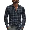 Camisa de Hombre a Cuadros y Rayas Primavera Un Botón Diseño de Solapa 2025 Ligera Corte Holgado Moda