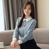 Foto Real Estilo Ocidental Camisa de Chiffon Primavera e Outono Camisa Elegante Camisa Manga Longa Nova Camisa Base Profissional com Lapela Feminina