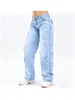 Jeans largos rasgados estilo americano Y2K para mulheres, lavagem degradê, bainha desfiada, calças compridas de corte reto, duas cores, atacado para moda feminina transfronteiriça