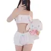 Lingerie Fofa Padrão de Animação Alças de Ombro Menina Japonesa Suave Rosa Preto Leite Seda Pelúcia Conjunto de Sutiã Sem Alças Qq