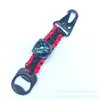 Cadena colgante tejida a mano de paracord de siete hilos multifuncional para exteriores con brújula, termómetro, abridor de botellas pico de águila y mosquetón