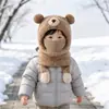 Sombrero de Invierno y Otoño para Niños Sombrero de Lana de Oso Sombrero de Algodón Tejido para Niñas Cálido Sombrero de Bebé Bufanda Conjunto de Dos Piezas