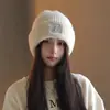 Versión Coreana Ins Gorro de Punto Bordado Lindo Cachorro Gorro de Lana Grueso Cálido para Mujer Simple Versátil Hace que la Cara Parezca Más Pequeña