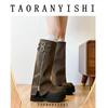 Botas de Caballero Altas de Tacón Grueso y Fondo Grueso Vintage para Mujer Botas de Motociclista para Mujer Botas de Montón Adelgazantes para Mujer Verano