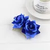 Peine para el cabello de terciopelo rosa transfronterizo, Pasador de pelo vintage para novia, Accesorio para el cabello de doble flor artificial con borde enrollado color burdeos para mujer