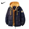 Chaqueta de Algodón de Invierno para Hombre Marca Nueva de Moda Falsa de Dos Piezas con Capucha Gruesa Cálida Casual para Parejas Unisex Estilo de Mujer