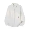 Camisa casual estilo japonês G-stone com carcela oculta, bolso bordado e mangas compridas de corte solto para homens