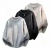 Suéter Grueso Cálido de Punto para Hombre Otoño Invierno Holgado Hombro Caído Suéter para Hombre Raya Vertical Media Cremallera Pulóver