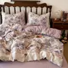 Juego de ropa de cama de doble capa de gasa con encaje francés, mezcla de lino y algodón engrosado para otoño e invierno, con funda nórdica de estilo retro adecuada para todas las estaciones.