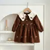 Vestido Nuevo de Manga Larga para Bebé Niña de Primavera y Otoño Cuello de Muñeca Lazo Lindo Bordado Falda Pequeña Venta Caliente Transfronteriza