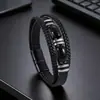 Popular Pulsera Tejida de Estilo Oscuro de Amazon con Piedra Natural Ojo de Tigre y Joyería de Cuero de Doble Capa de Moda para Hombre