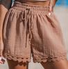 2025 Primavera y Verano Transfronterizo Europeo y Americano Nuevo Moda para Mujer Encaje Playa Casual Suelto Cordones Shorts