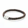 Pulsera de cuero de venta caliente simple para caballero pulsera con hebilla de clavo para hombre pulsera tejida de cuerda de cuero con hebilla magnética de comercio exterior europeo y americano para hombre
