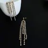 Pendientes largos europeos y americanos de borla de circón con diamantes, diseño de nicho brillante, estilo de fiesta de alta gama, pendientes de lujo ligero para mujer
