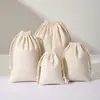 Bolsa de lona de color con estampado de lunares, bolsa de joyería con serigrafía, logotipo, cordón ajustable, bolsa de algodón con estampado de lunares de color natural.