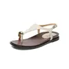 Sandálias Casuais Femininas com Tiras de Pele de Ovelha, Sola Plana, Novo Estilo de Verão, Couro Genuíno, Bico Redondo, Fivela de Metal, Sandálias Confortáveis