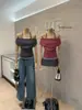 Venta de Liquidación, Sin Devoluciones ni Cambios, Camiseta Casual de Moda Estilo Coreano, Rayas, Corte Delgado, Fruncida, Falso Dos Piezas, Cuello Halter, Ropa de Verano W9597