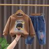 Roupas de Outono para Meninos 2025 Novo Macacão de Bebê Moda Infantil Moletom de Manga Longa para Bebê Conjunto de Duas Peças Roupas Infantis Tendência Transfronteiriça
