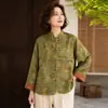 Nueva camisa estilo chino para mujer, ropa para mujeres de mediana edad y mayores, camisa de botones, estilo tradicional, para primavera y otoño para madres, abrigo fino jacquard vintage para mujer
