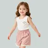 Conjunto de Ropa de Algodón para Niñas: Conjunto de Dos Piezas de Chaleco y Shorts para Niños, Ropa de Bebé, Ropa de Verano para Niñas, Clase A, Exclusivamente para Ventas Transfronterizas