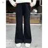 Meninas 2026 Primavera/Outono Camada Base com Gola Boneca Suéter de Tricô Estilo Francês Pequeno Laço Moda Calça Flare para Crianças de Tamanho Médio a Grande