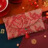Tela de Brocado de Lujo para Boda, Sobre Rojo con Carácter de Bendición, Bolsa de Sobre Rojo para Ceremonia de Té de Boda, Paquete Rojo de Tela de Tamaño Grande