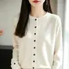 Cardigan de punto de algodón puro con cuello redondo y múltiples botones, estilo primavera nuevo, suéter versátil simple de color liso, chaqueta estilo coreano, ropa de mujer a la moda