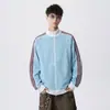 Nuevo Sudaderas con Capucha Cardigan de Rayas Waffle de Moda Bloque de Color Cuello Alto para Hombre Retro Americano Casual Deportivo Chaqueta con Cremallera